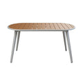 Modern Oval Outdoor Table with Wooden Slats and Metal Frame