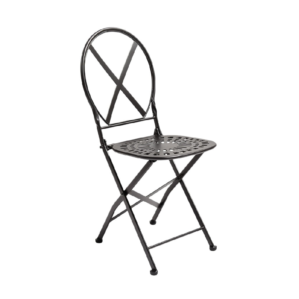 Foldable Metal Chair with Cross-Back Design and Perforated Seat